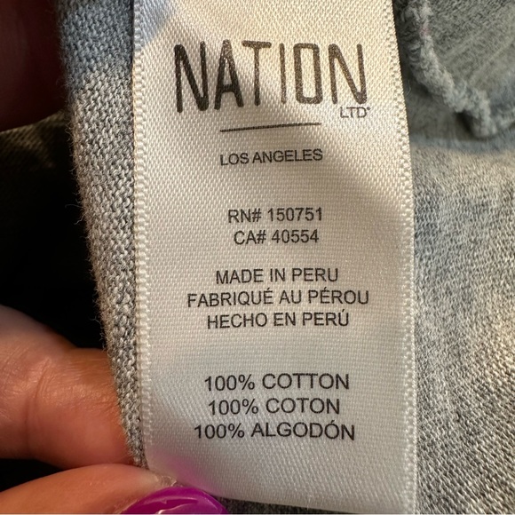 Nation LTD. Willa Bishop Sleeve Grey V-Neck Knit 100% Cotton Pullover Top Size S - Picture 12 of 12